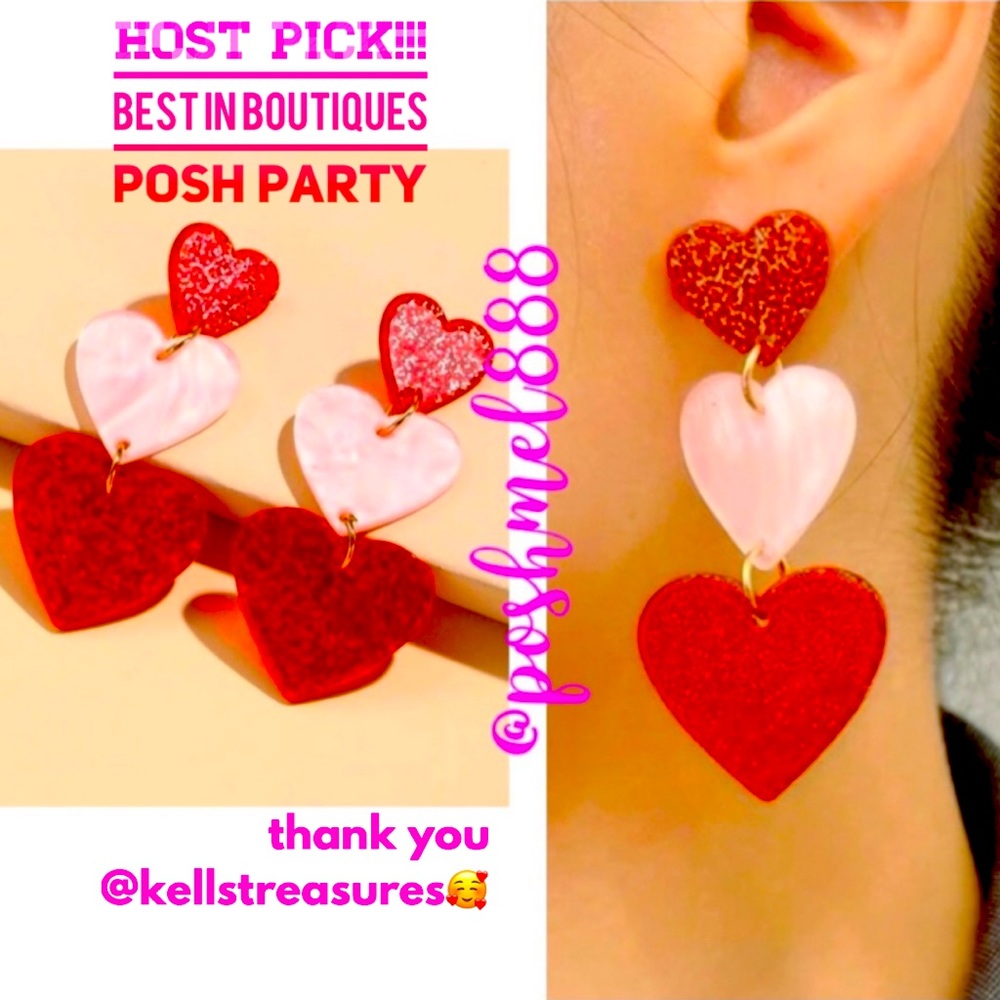 Love, Dahling, Laahve ♥️💖♥️Red & Pink SPARKLE HeartS Drop Earrings - Picture 1 of 10